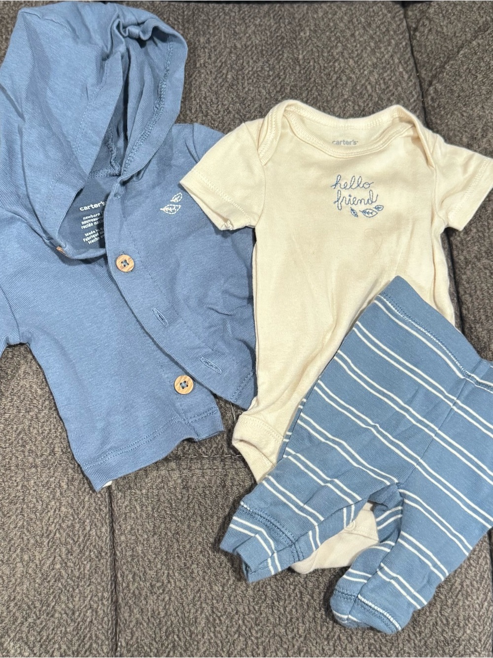 Newborn - Carter's Baby Blue Hooded Jacket & Cream Onesie Set